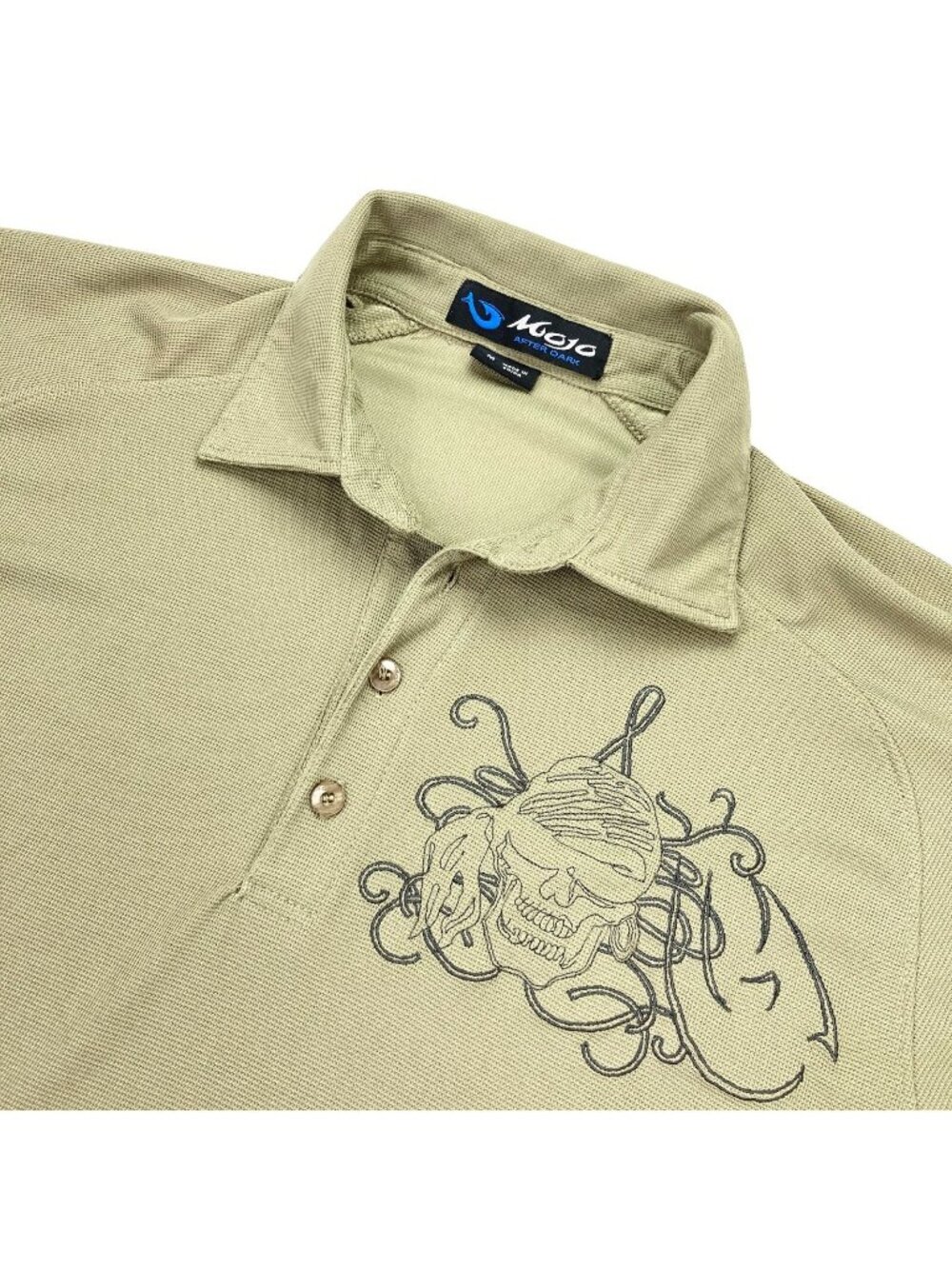 Mojo After Dark Men's Performance Fishing Polo Shirt Skull Pirate Green • MEDIUM